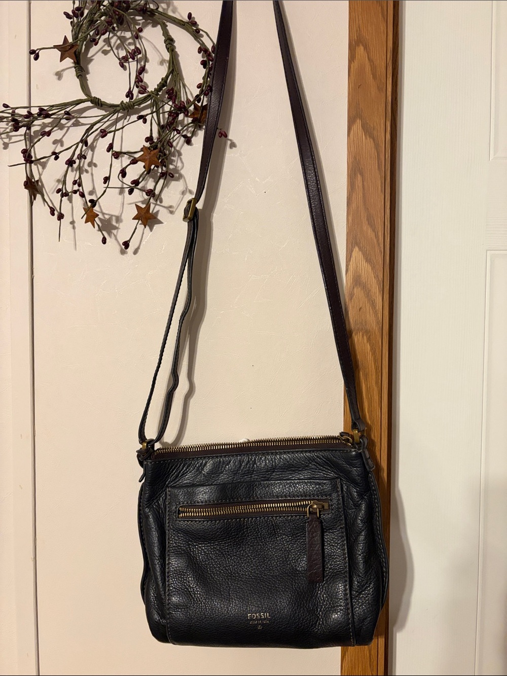 Fossil Black Pebble Leather Crossbody Bag